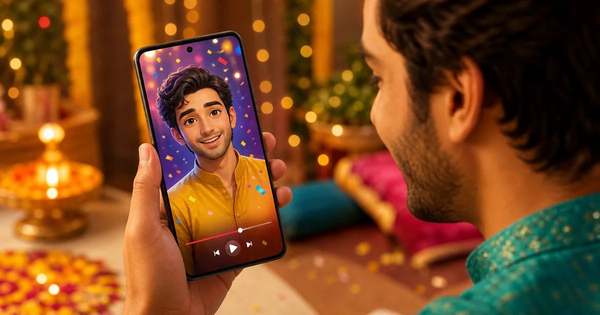 Creator previewing animate photo to video result with festive confetti