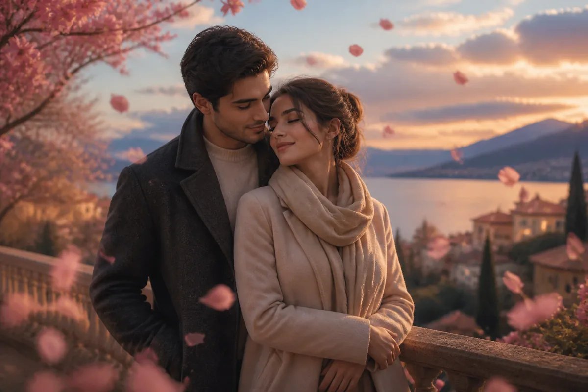 Couple photo animated to a romantic cinematic video with petals