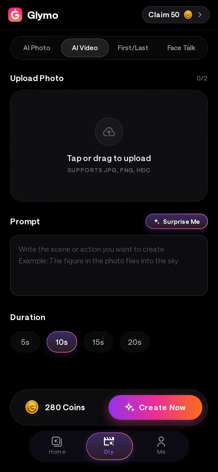 Screenshot of the Image to Video tool on Glymo