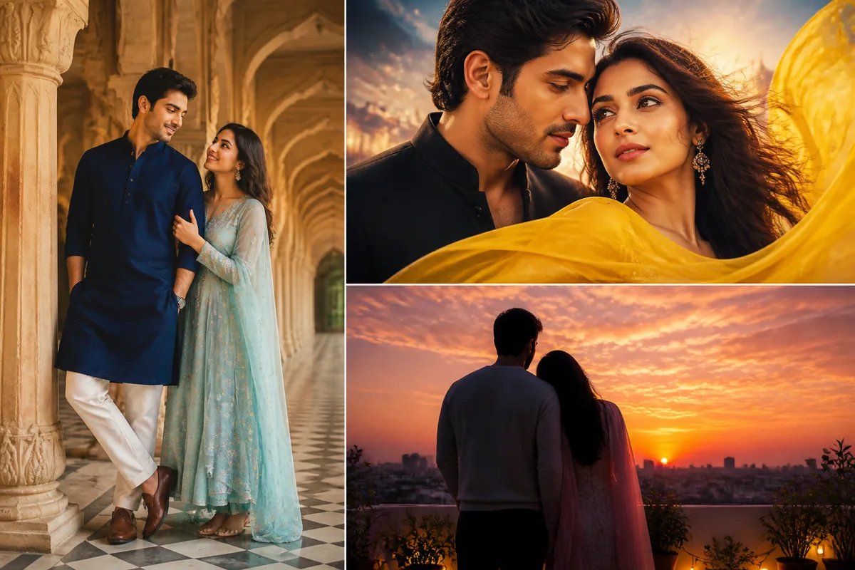 Collage of Indian-inspired anniversary photo ideas