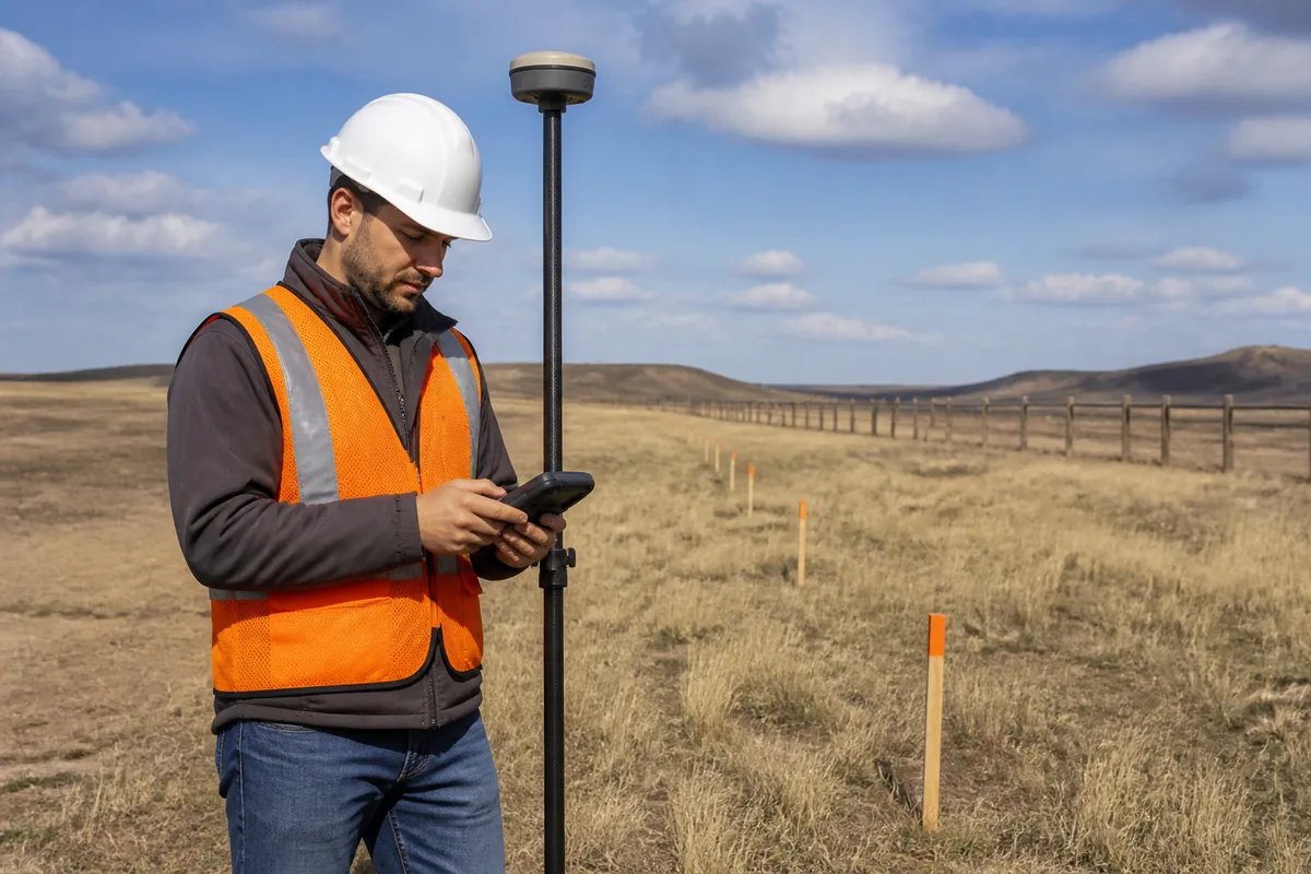Engineer measuring site perimeter and acreage in the field