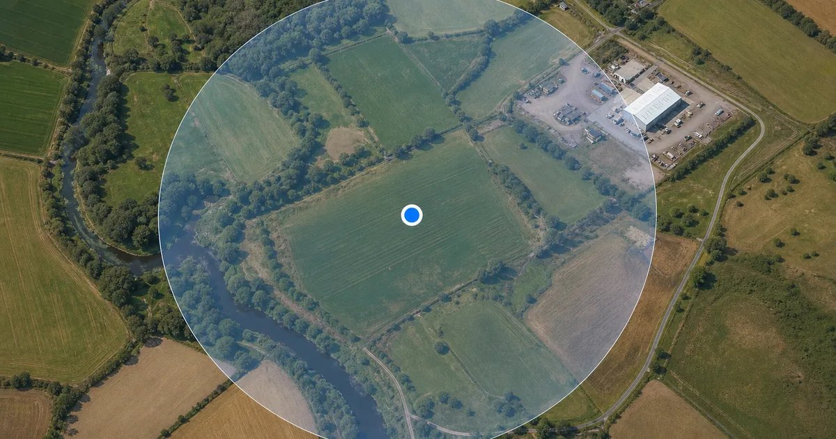 Radius around a point on a farm map showing a distance circle