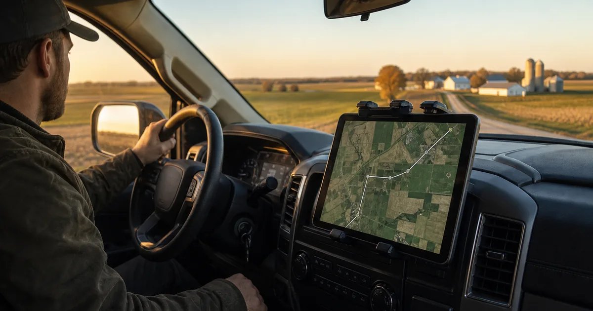 Route organizer multiple stops on a tablet with a rural multi‑drop path
